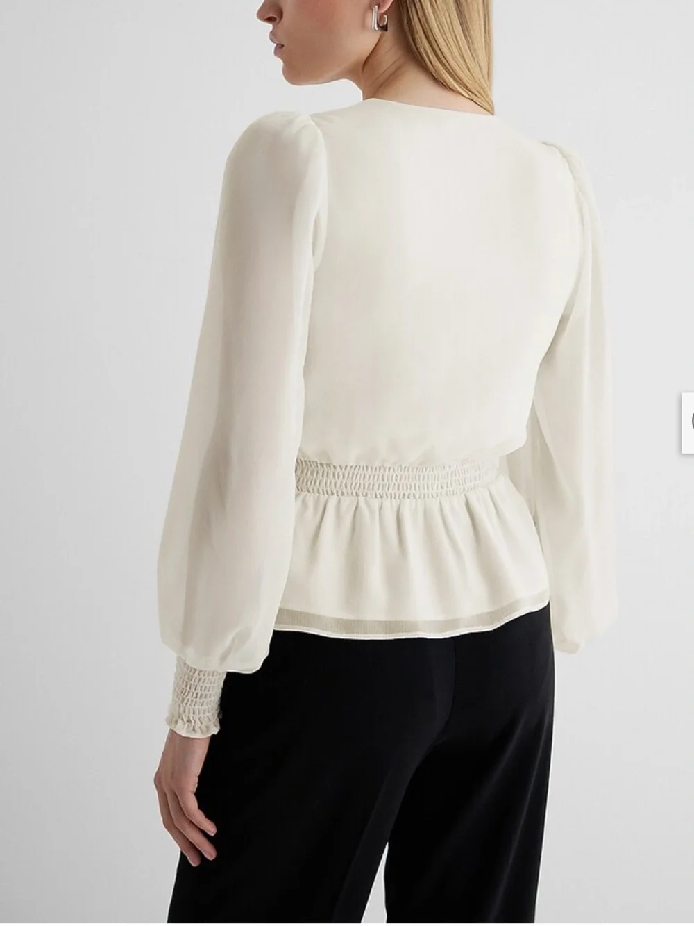 Express V-Neck Smocked Cuff Peplum Top - Picture 4 of 12
